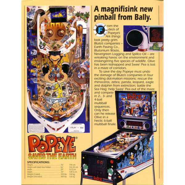 Popeye Pinball Machine by Bally