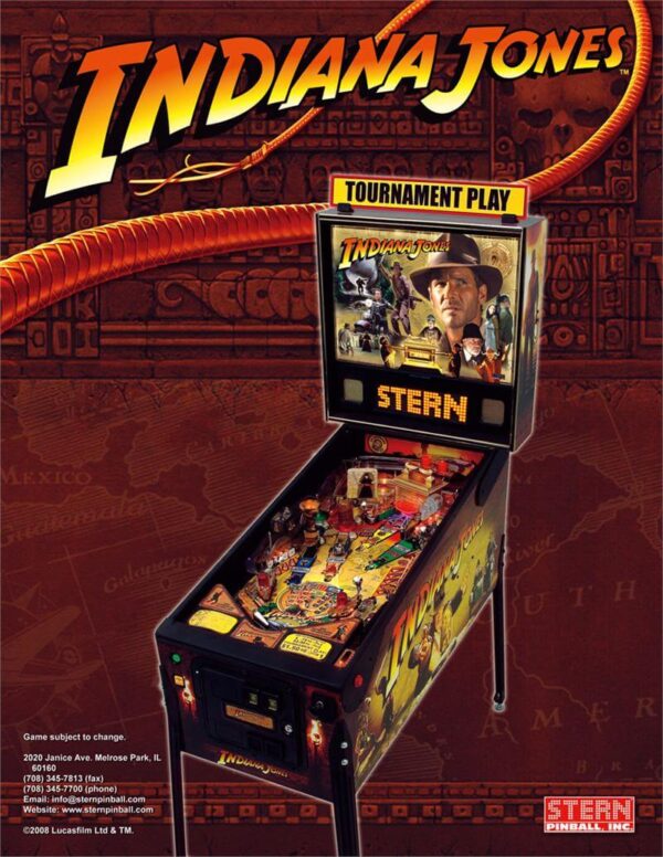 Indiana Jones Pinball Machine (2008) by Stern